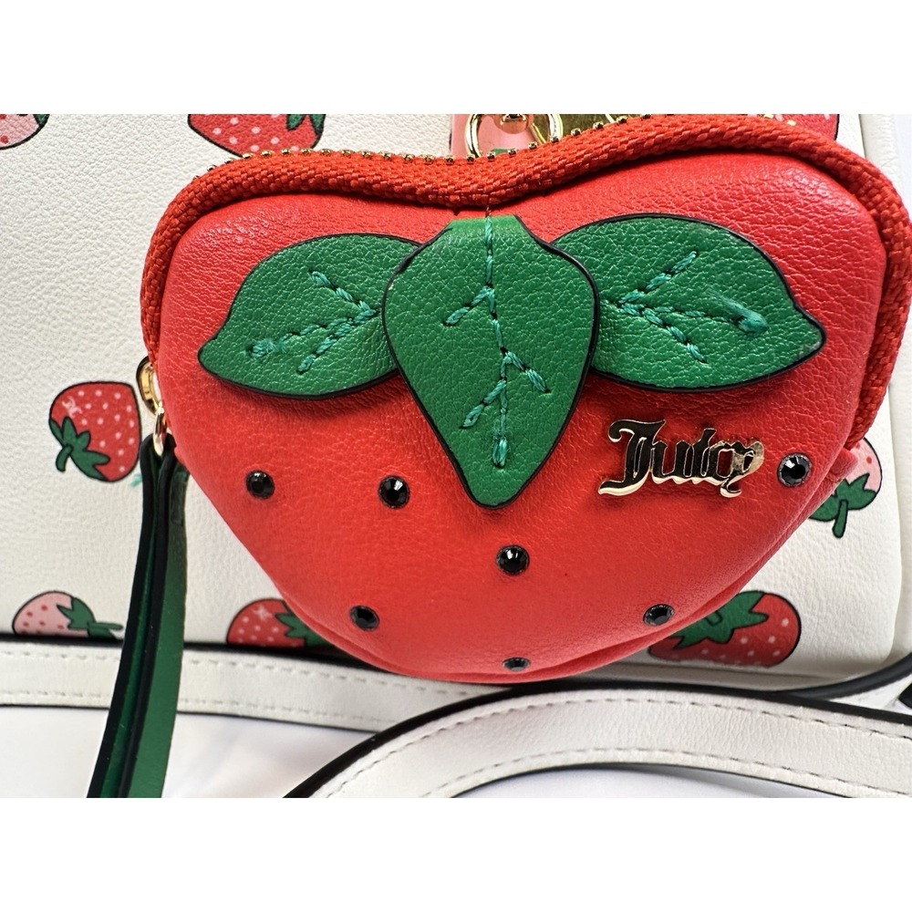 Juicy Couture Strawberry Bowler Bag White Sweet N Juicy  w Coin Purse Charm - Picture 9 of 12
